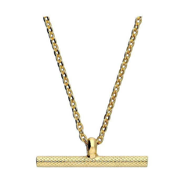 Sterling Silver Gold Plated Patterned T-Bar Necklace