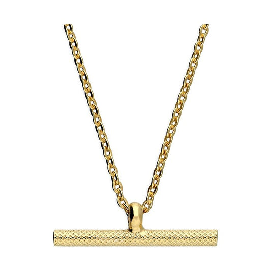 Sterling Silver Gold Plated Patterned T-Bar Necklace