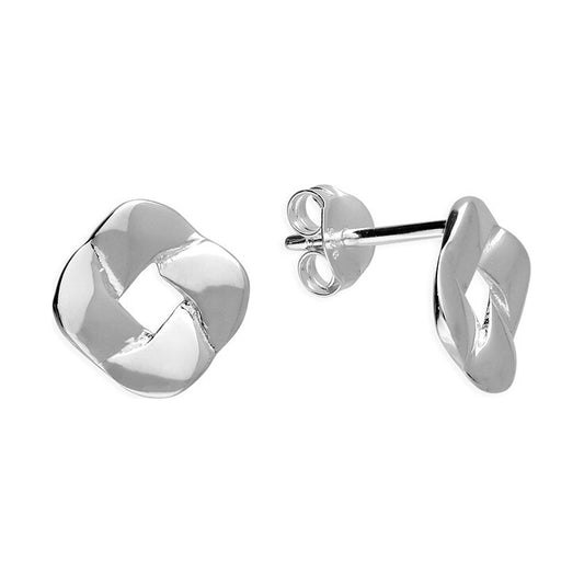 Sterling Silver Square Ribbon Stud Earrings