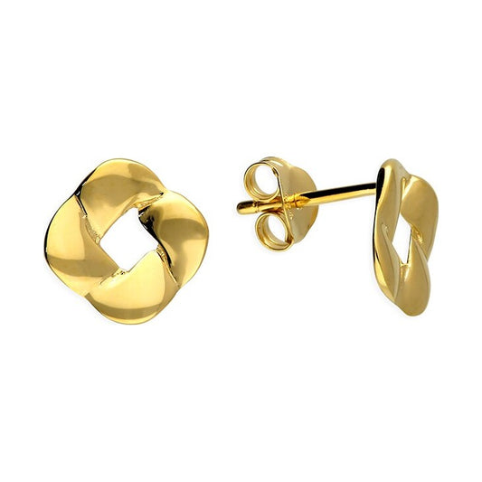 Sterling Silver Gold Plated Square Ribbon Earrings