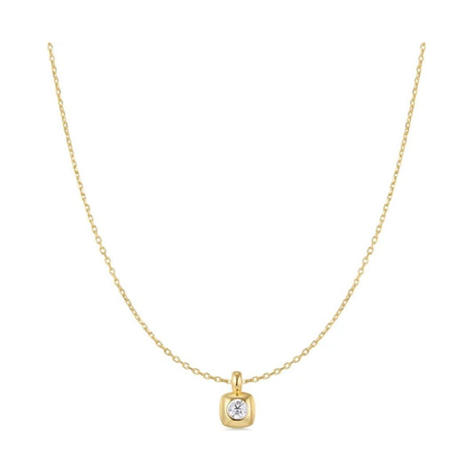 Gold Modern Bezel-Set Solitaire Necklace