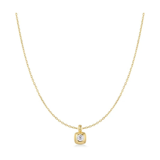 Gold Modern Bezel-Set Solitaire Necklace