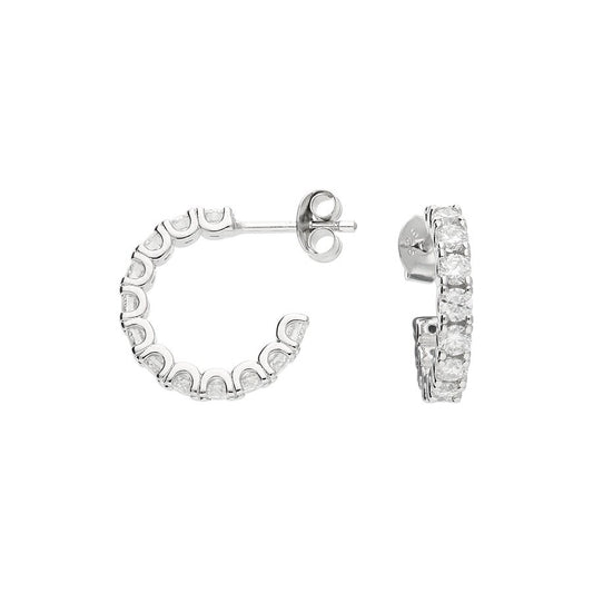 Sterling Silver Rhodium Moissanite Half Hoop Earrings