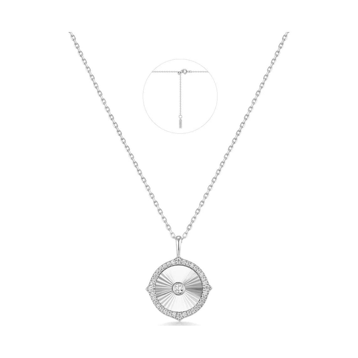 Silver Diamond-Cut Sunny Disc Necklace