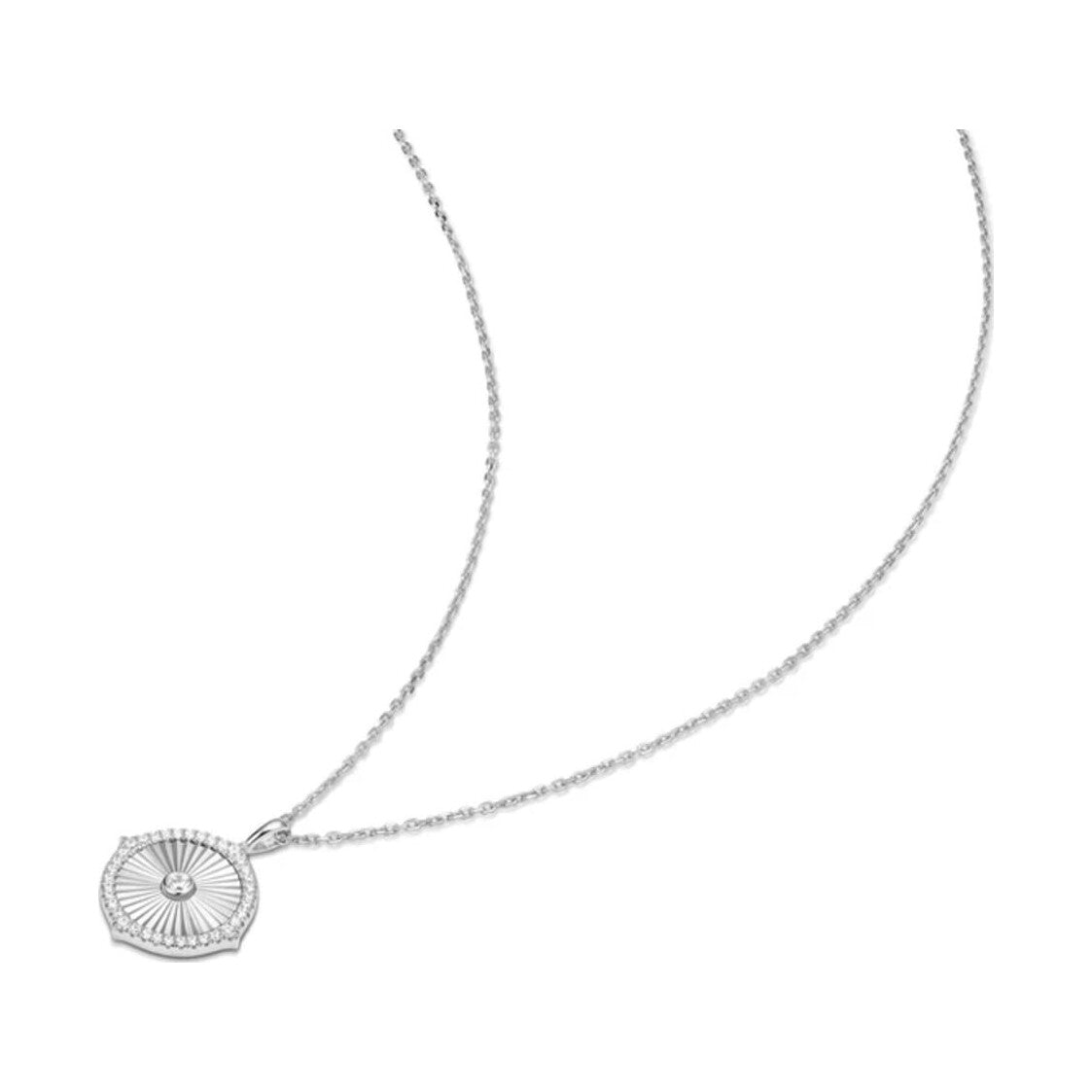 Silver Diamond-Cut Sunny Disc Necklace