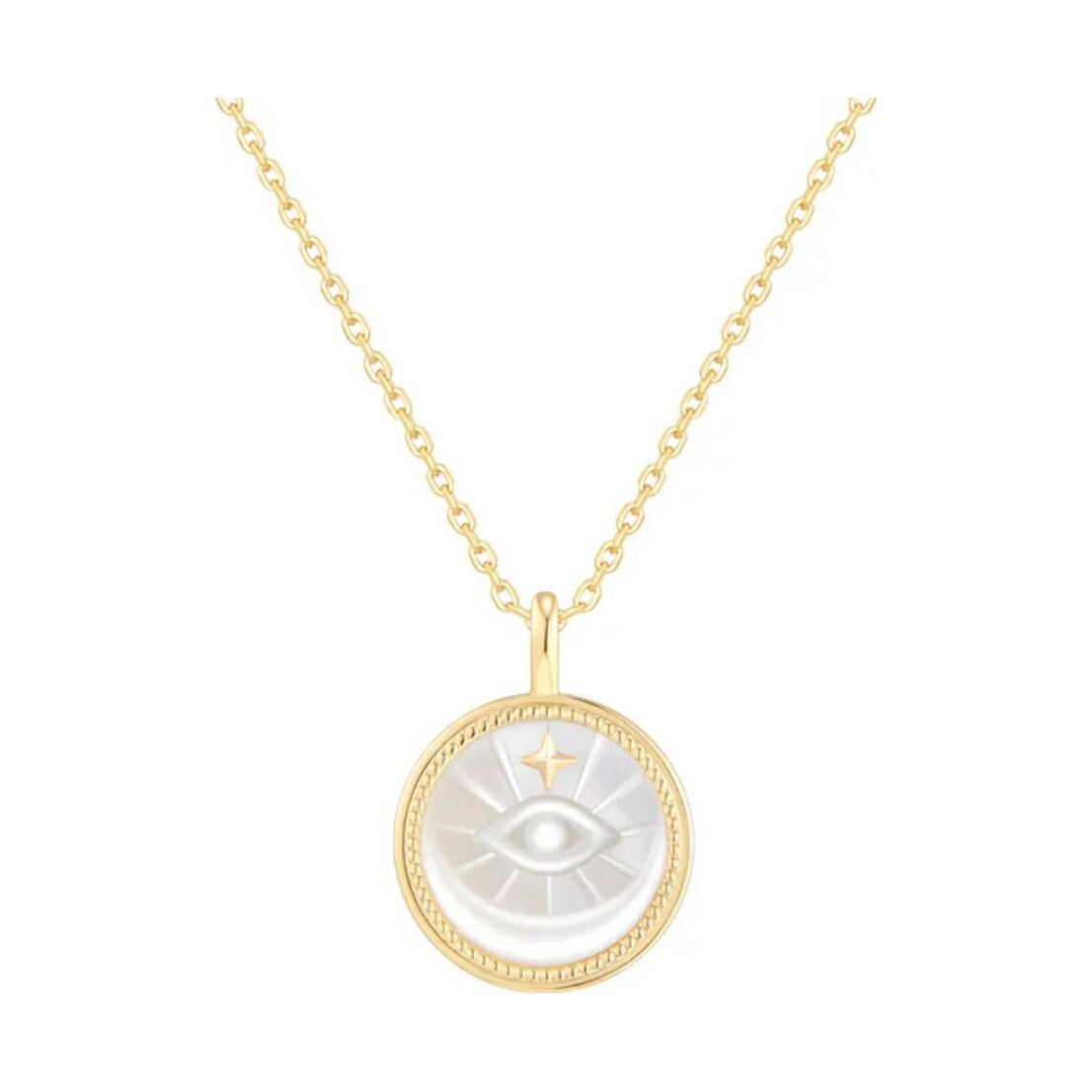 Gold Evil Eye Mother-of-Pearl Medallion Necklace