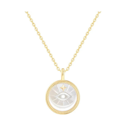Gold Evil Eye Mother-of-Pearl Medallion Necklace