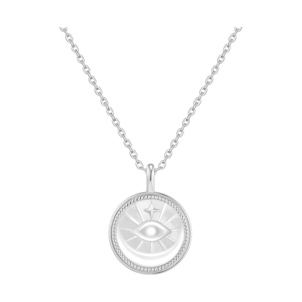 Silver Evil Eye Mother-of-Pearl Medallion Necklace