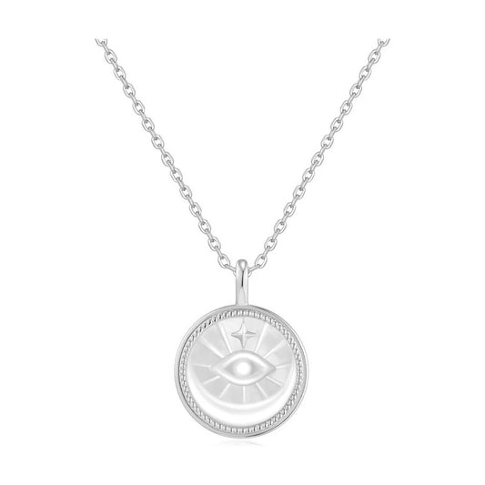 Silver Evil Eye Mother-of-Pearl Medallion Necklace