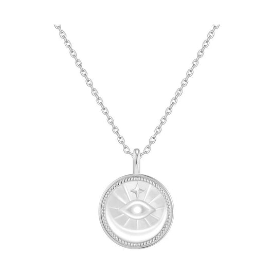 Silver Evil Eye Mother-of-Pearl Medallion Necklace