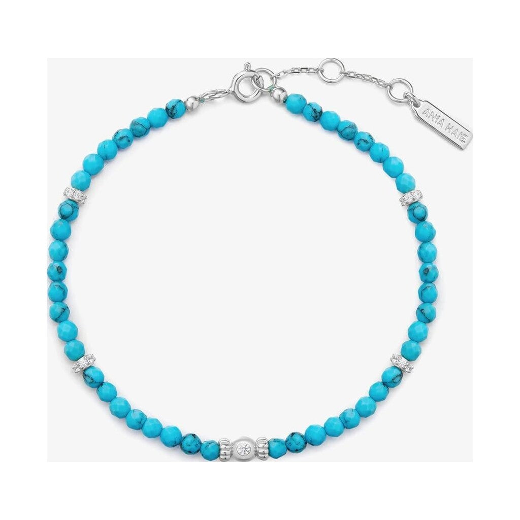 Silver Lab-Created Turquoise Beaded Bracelet