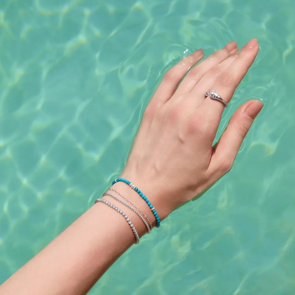 Silver Lab-Created Turquoise Beaded Bracelet