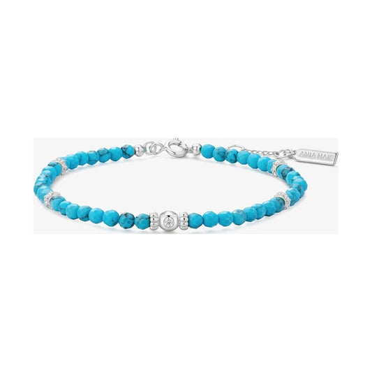 Silver Lab-Created Turquoise Beaded Bracelet