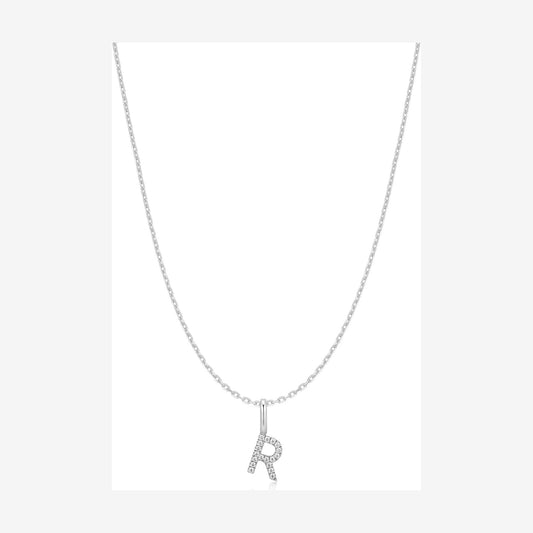 Silver Letter R Initial Necklace