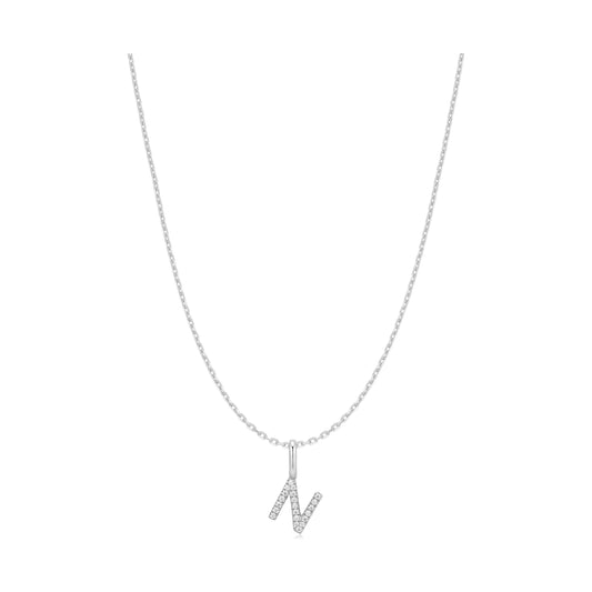 Silver Letter N Initial Necklace