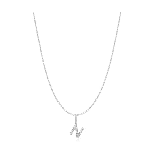 Silver Letter N Initial Necklace