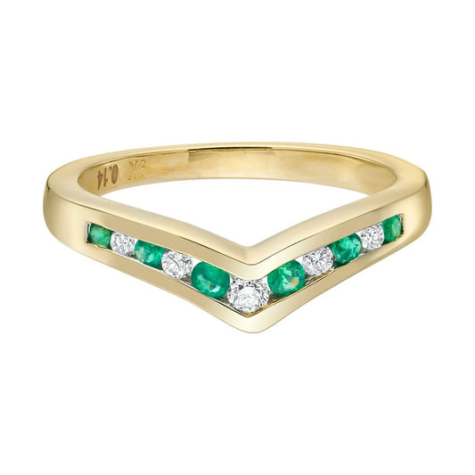 9ct diamond and emerald wishbone ring