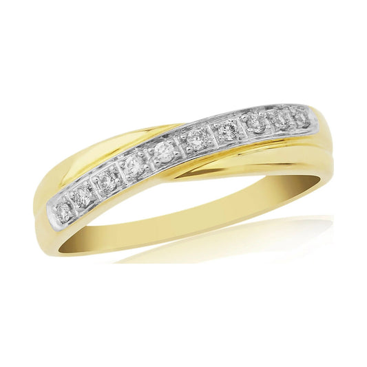 9ct gold crossover diamond half eternity ring 0.09ct