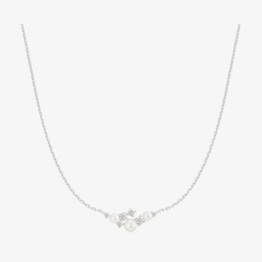 Silver Shell Pearl Cluster Necklace