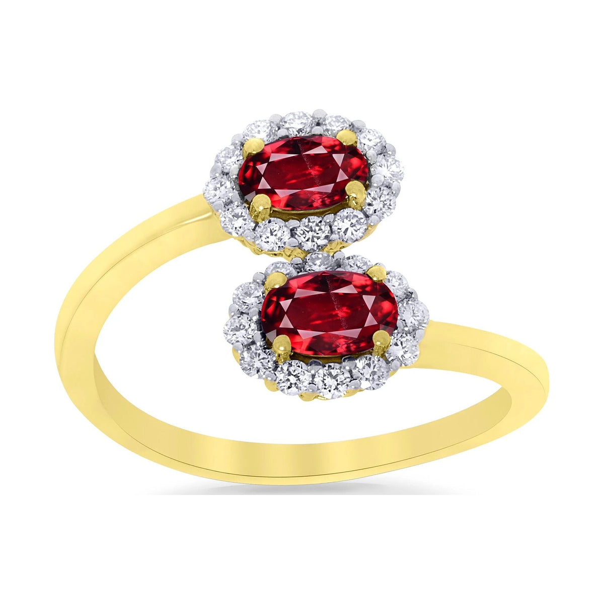 9ct gold double 5x3mm oval garnet & diamond crossover cluster ring 0.14ct
