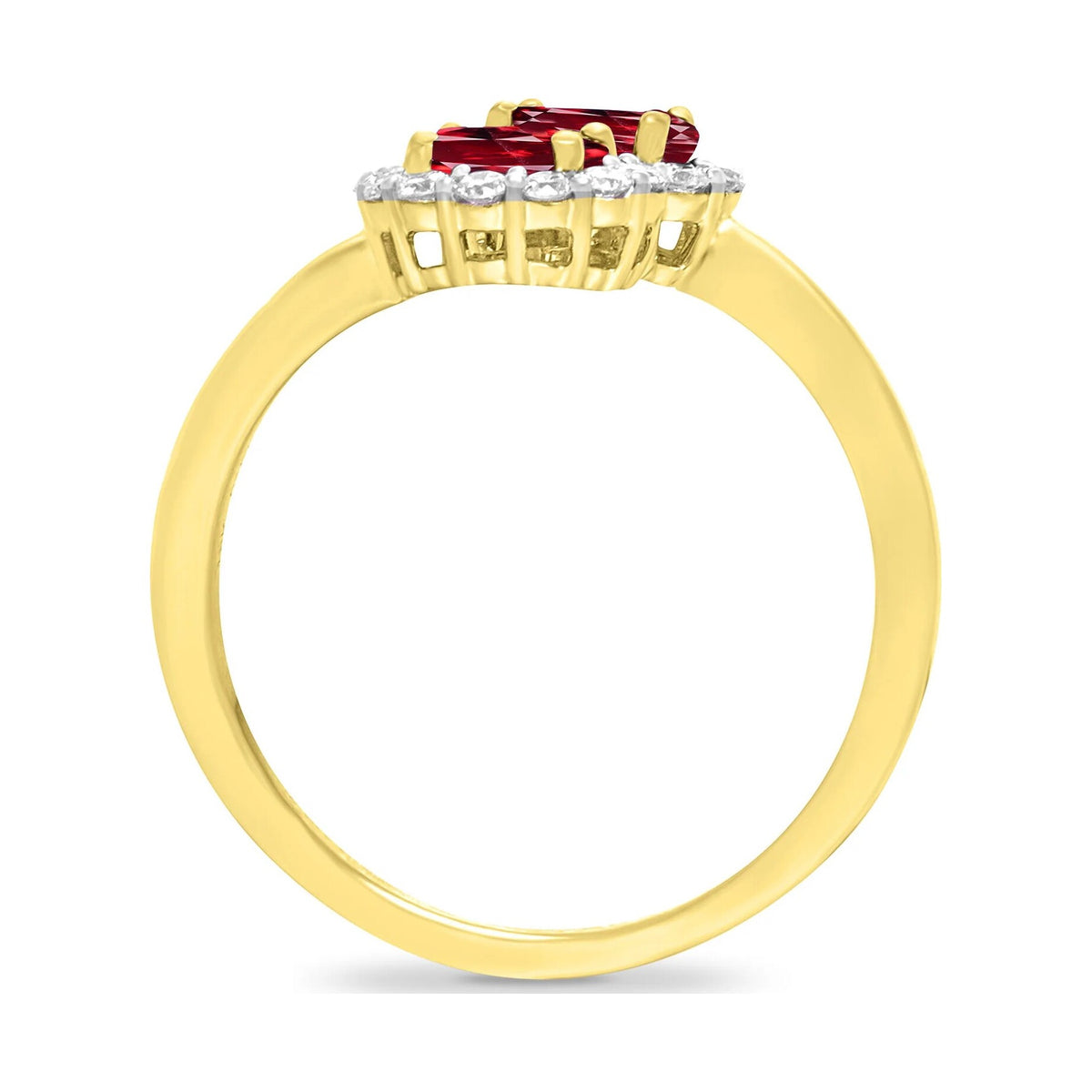 9ct gold double 5x3mm oval garnet & diamond crossover cluster ring 0.14ct