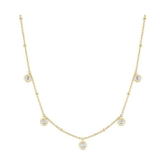 Gold Molten Bezel-Set Droplet Station Necklace