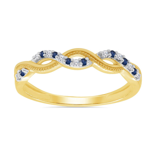9ct gold sapphire & diamond swirl half eternity ring 0.05ct
