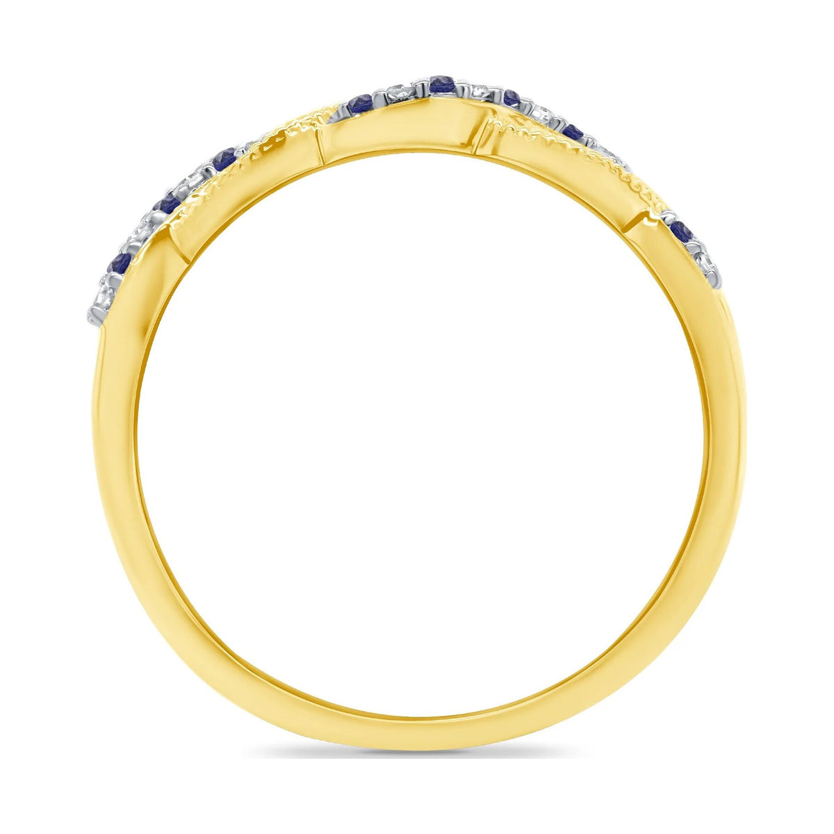 9ct gold sapphire & diamond swirl half eternity ring 0.05ct