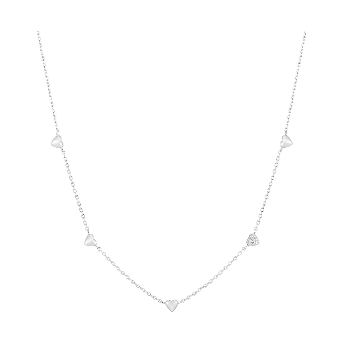 Silver Pavé Puffed Heart Station Necklace