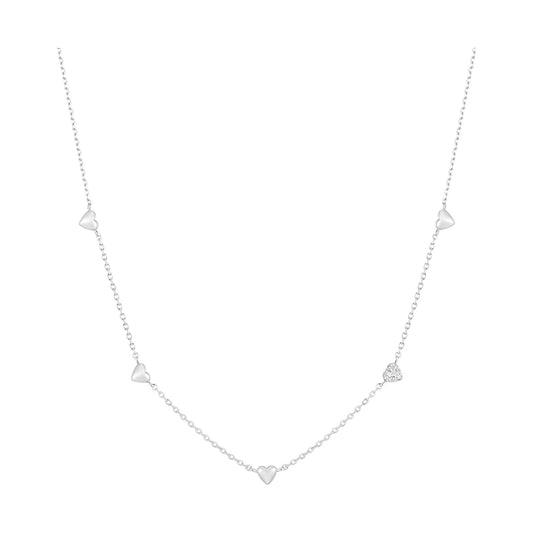 Silver Pavé Puffed Heart Station Necklace