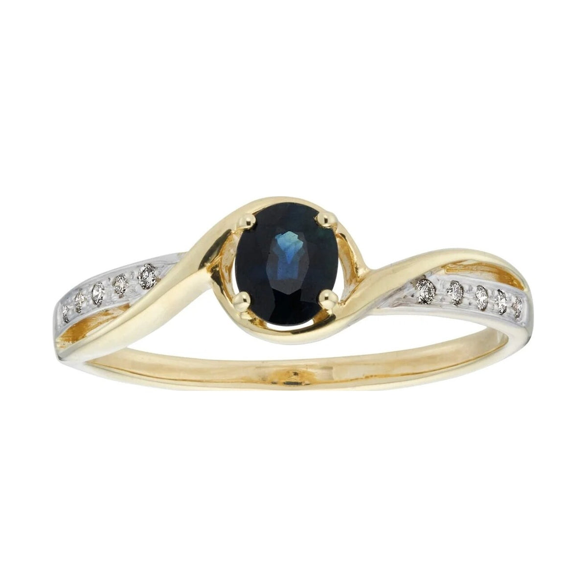 9ct gold 5x4mm oval sapphire & diamond ring 0.04ct