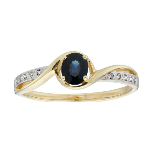9ct gold 5x4mm oval sapphire & diamond ring 0.04ct