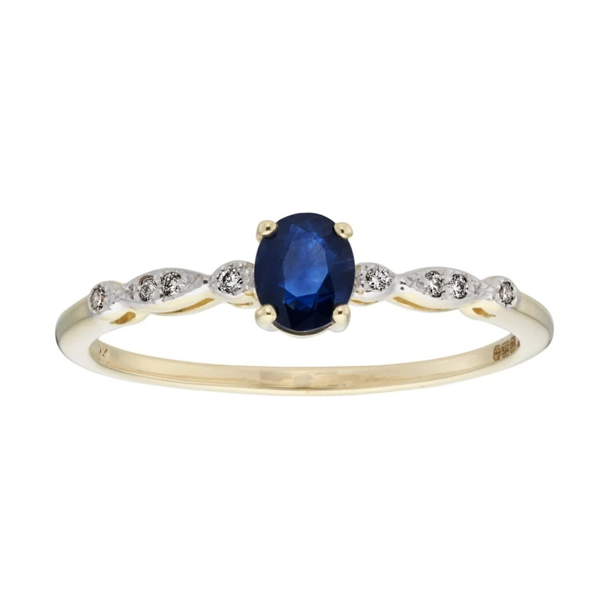 9ct gold 5x4mm oval sapphire & diamond ring 0.04ct