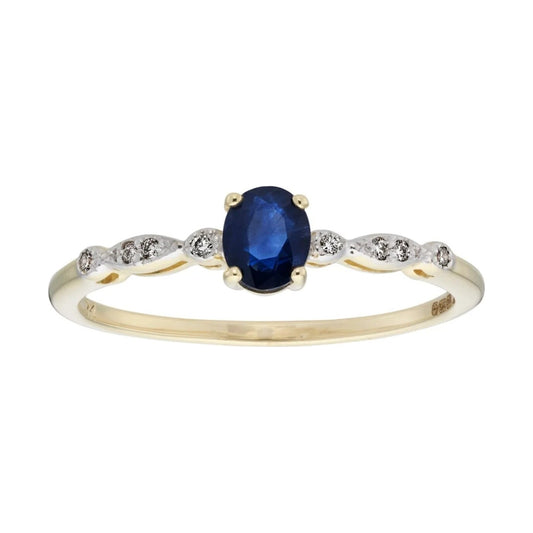 9ct gold 5x4mm oval sapphire & diamond ring 0.04ct