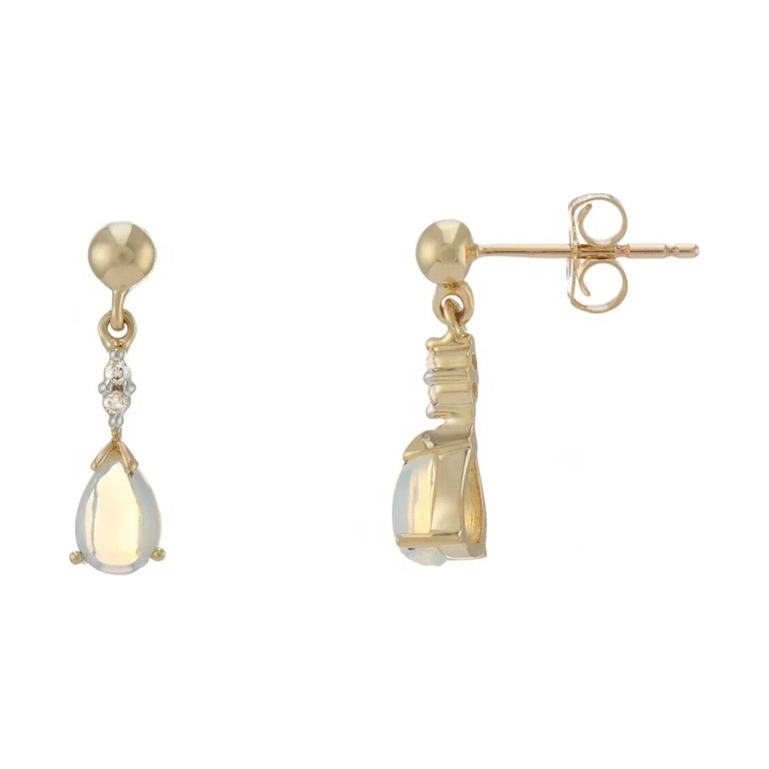 9ct gold 6x4mm pear shape opal & diamond drops earrings 0.04ct