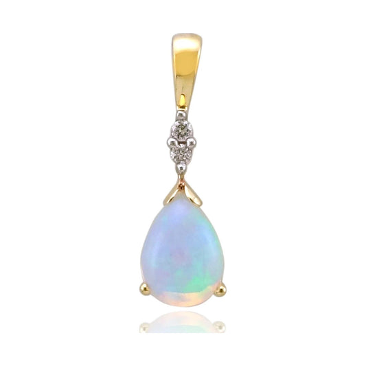 9ct gold 7x5mm pear shape opal & diamond pendant 0.02ct
