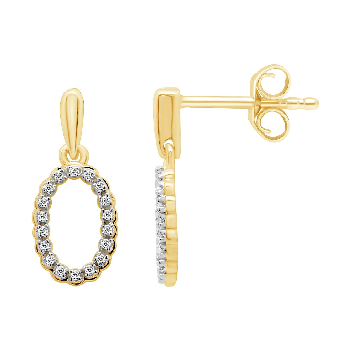 9ct gold diamond set oval drop earrings 0.05ct