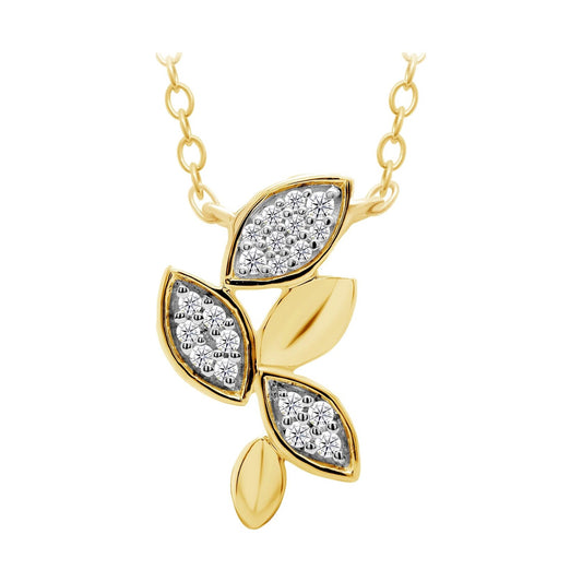 9ct gold diamond set leaf pendant 0.10ct