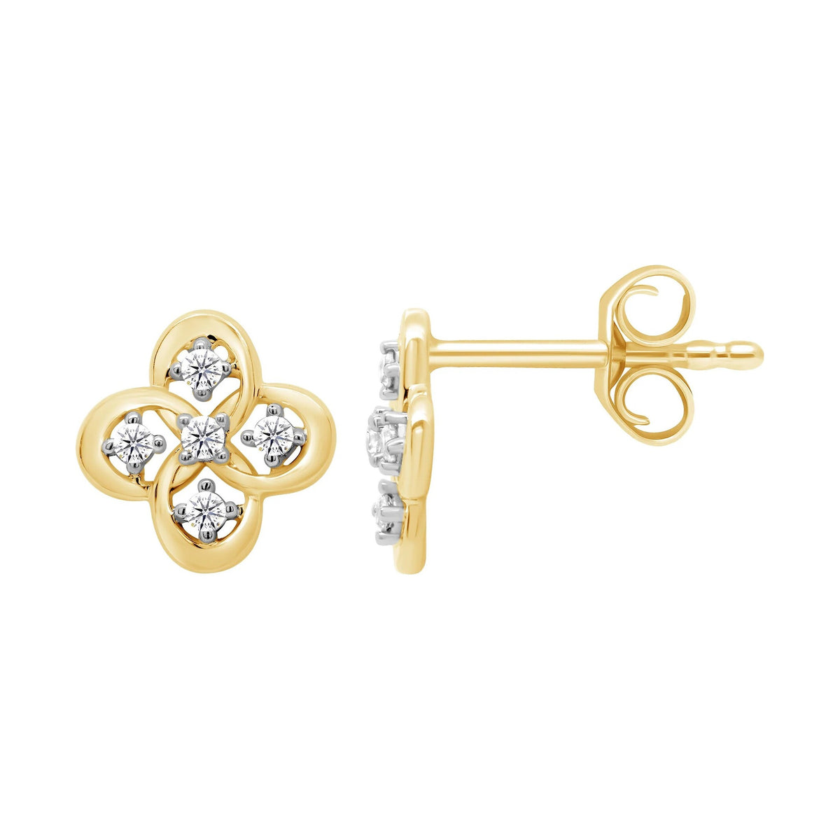 9ct gold 5 stone open clover shape diamond studs 0.08ct