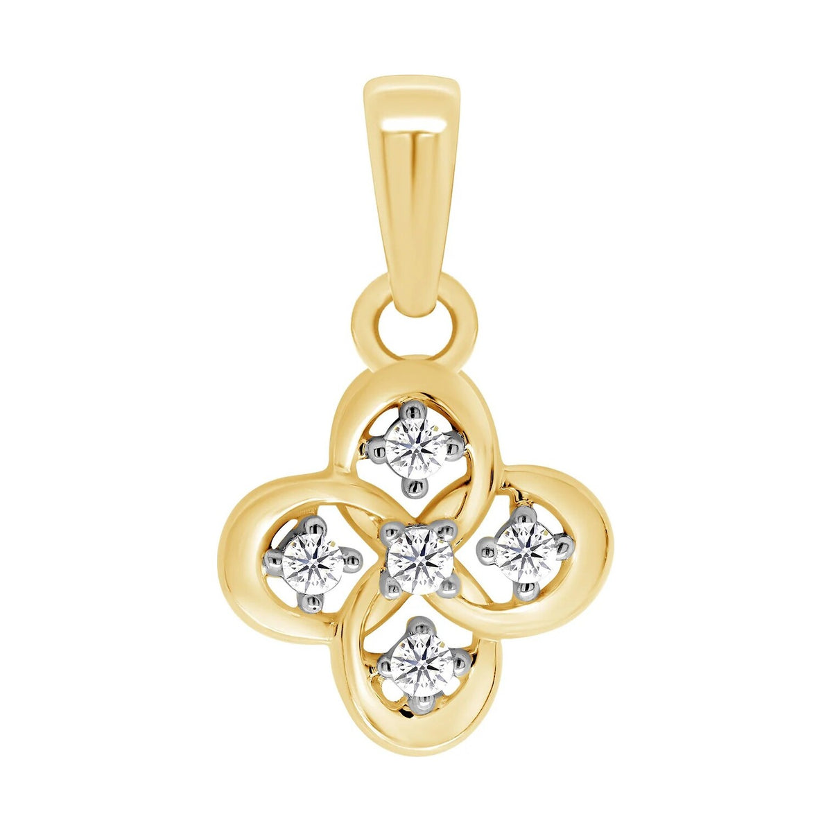 9ct gold 5 stone open clover shape diamond set pendant 0.06ct