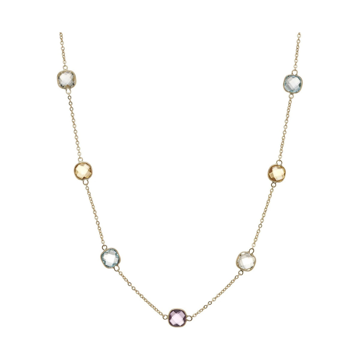 9ct gold 6mm cushion shape multi gem necklace