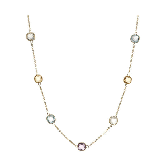 9ct gold 6mm cushion shape multi gem necklace
