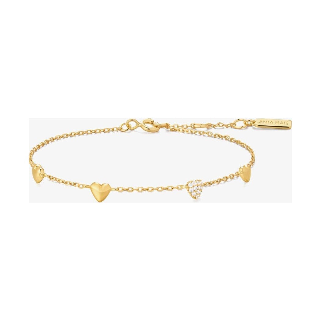 Gold Pavé Puffed Heart Station Bracelet