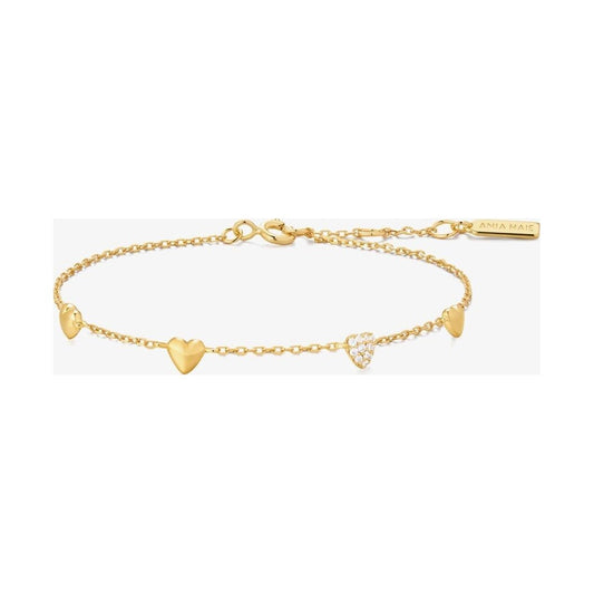 Gold Pavé Puffed Heart Station Bracelet