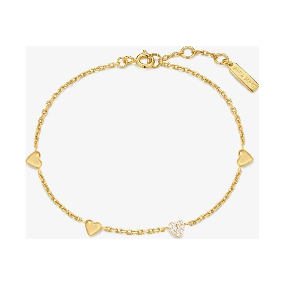 Gold Pavé Puffed Heart Station Bracelet