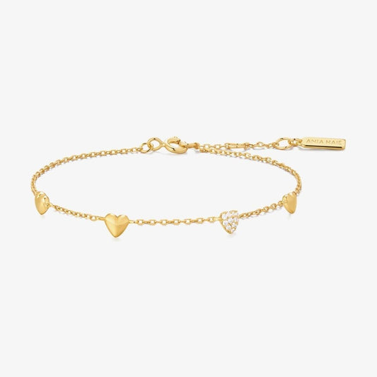 Gold Pavé Puffed Heart Station Bracelet