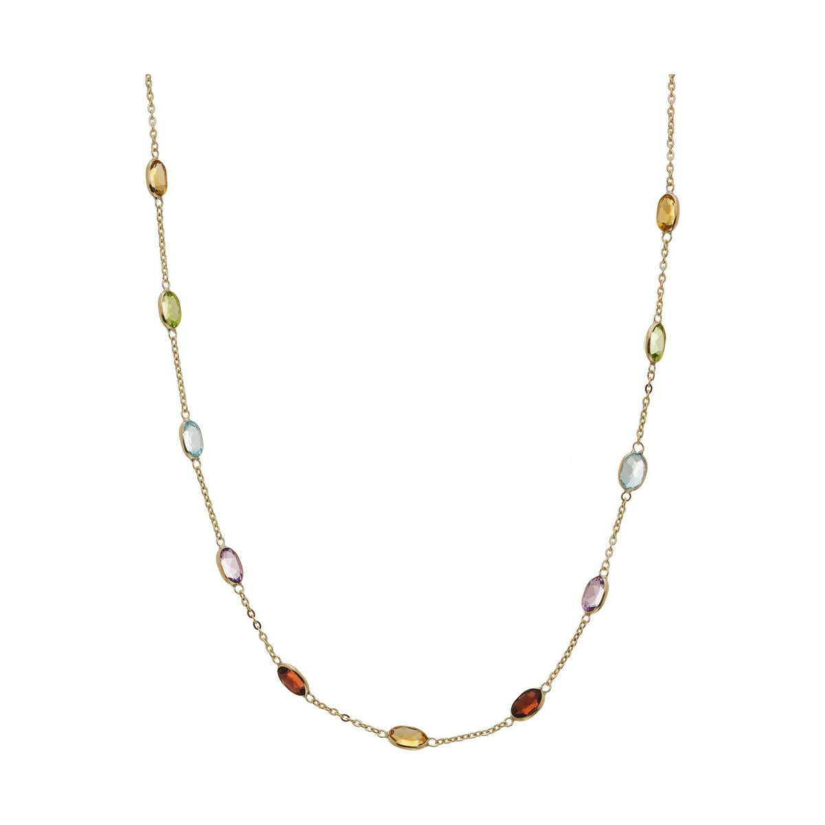 9ct gold 6mm oval multi gem necklace