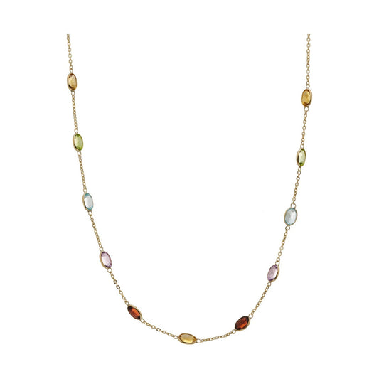 9ct gold 6mm oval multi gem necklace