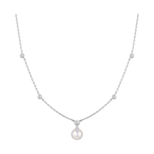 Silver Bezel-Set Station Necklace with Shell Pearl Pendant