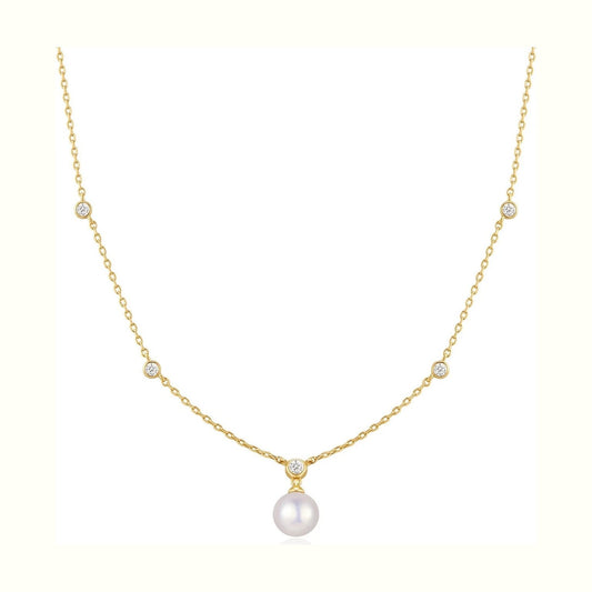 Ania Haie Gold Bezel-Set Station Necklace With Shell Pearl Pendant N075-09G